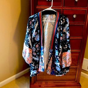 Bl^nk London open front cardigan, 100% viscose, pink, navy, floral, one size!